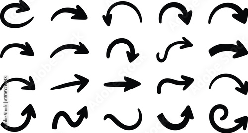 Collection of black arrows on white background