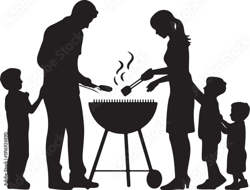 Family Cooking Together on a Grill barbecue parents