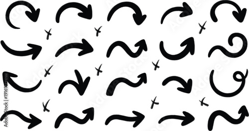 Collection of hand drawn black arrows on white background