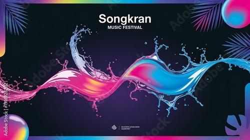 Songkran Thailand campaign visual, mix of tradition and modern celebration, premium advertising style, water effects, tropical color palette, PSD mockup, professional branding layout