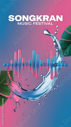 Songkran Thailand campaign visual, mix of tradition and modern celebration, premium advertising style, water effects, tropical color palette, PSD mockup, professional branding layout