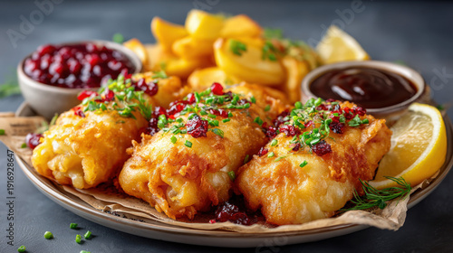 Fish and chips served in ne...