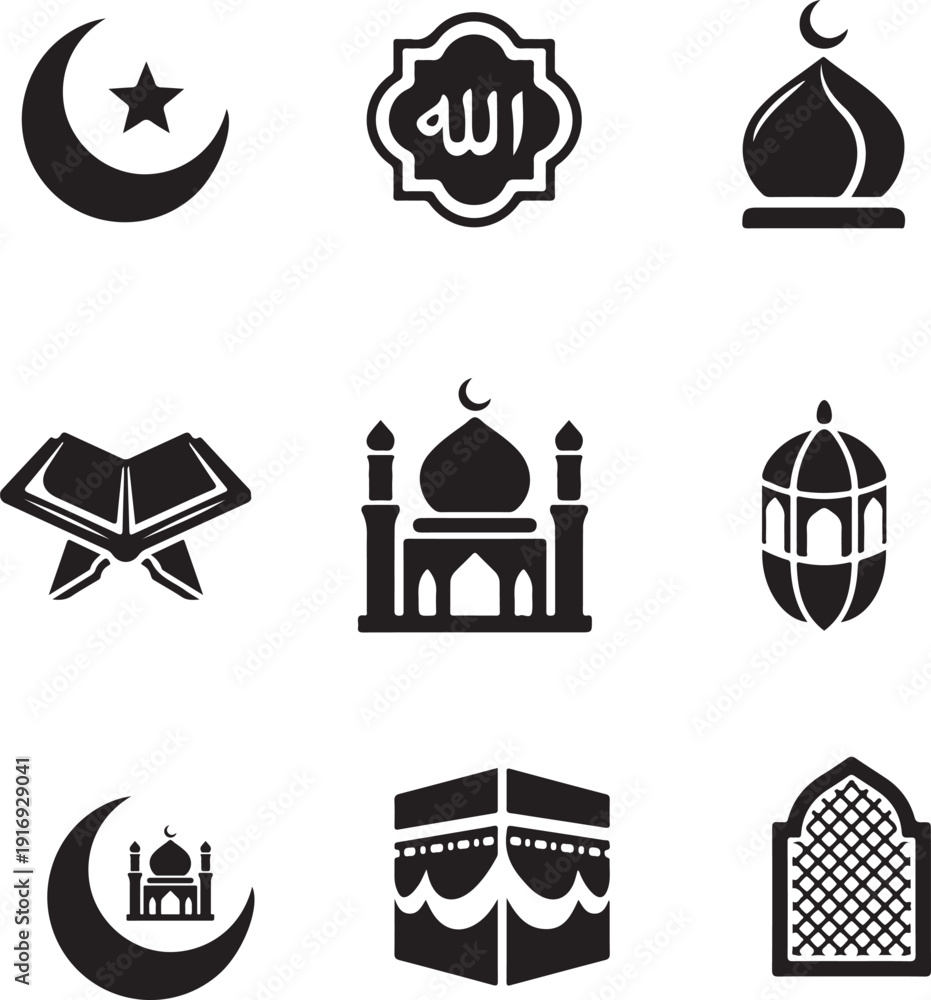 Obraz premium Minimalist Islamic Icon Set for Web and Interface