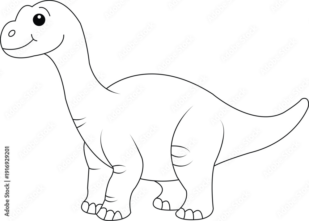 Fototapeta premium Cute Brachiosaurus Dinosaur Coloring Page for Kids-Long Neck Dino Cartoon Line Art
