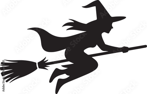 Silhouette of a Witch Flying on a Broomstick black