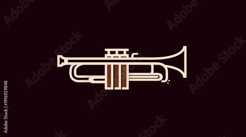 Simplified illustration of a trumpet. Beige and brown lines on a dark background
