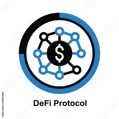 Decentralized Finance (DeFi) Protocol with Networked Dollar Symbol representing financial innovation