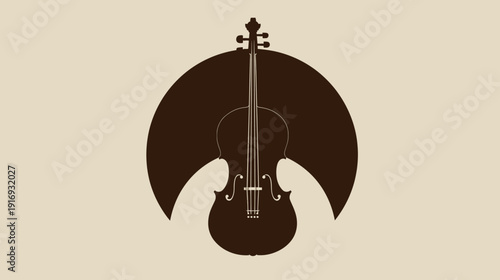 A simple, abstract representation of a cello set against a backdrop, with a retro aesthetic