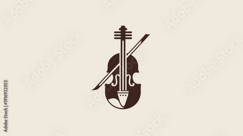 A simplified, brown violin silhouette with a bow, centered on a cream-colored background