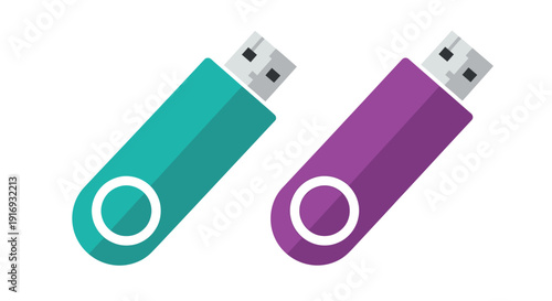 Two colorful usb flash drives isolated on a white background
