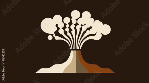 Simplified illustration of a volcano erupting with a dark brown background