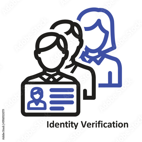 Illustrative vector icon depicting a secure identity verification process for digital user authentication, personal identification, and data privacy in modern access management systems
