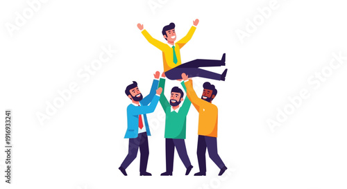 Teamwork illustration men lifting a colleague in a celebratory gesture