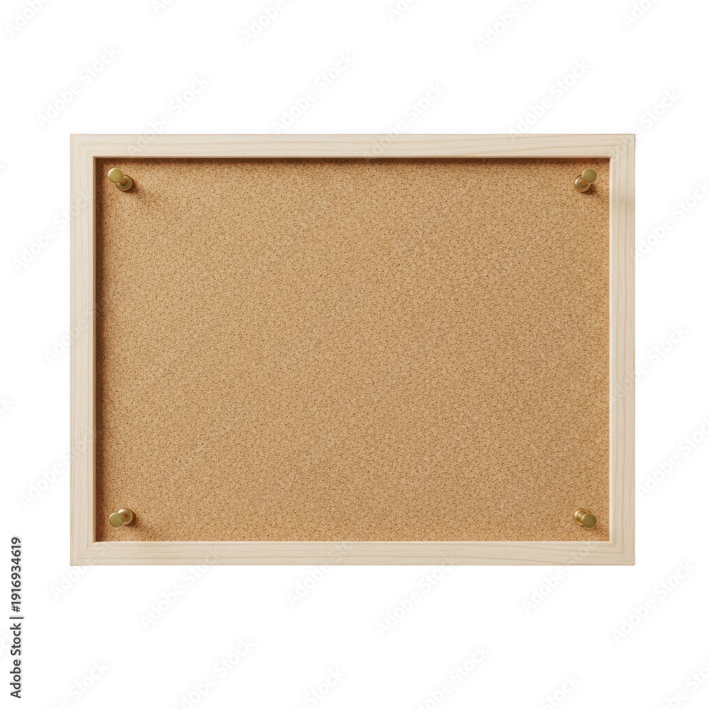 Fototapeta premium Blank cork board with wooden frame and visible screws ready for display and organization
