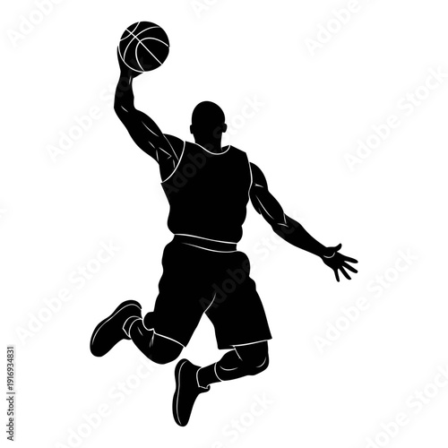 Basketball Player Jumping for Slam Dunk Silhouette Sports Vector