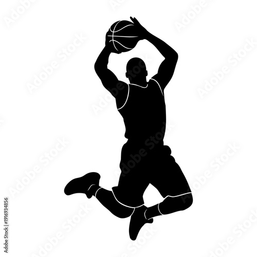 Basketball Player Jumping for Slam Dunk Silhouette Sports Icon