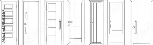 Door, design, modern, traditional, wood, panel, glass, handle, knob, rectangle, square, grid, decorative, vector, illustration, pattern, element, layout, background, architectural, template