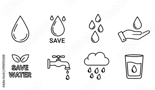 Editable Water Drop Conservation Icons Vector Set