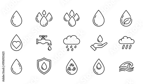 Water Drop Icon Set – Save Water Line Vector