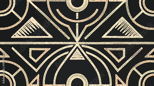 Art Deco Geometric Pattern with Gold Lines on Black