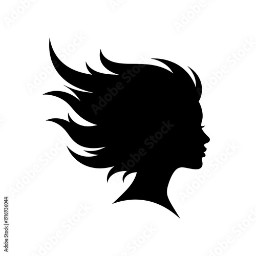 Woman silhouette with flowing hair in side profile