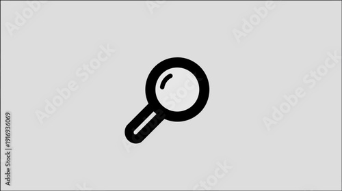 A simple, black line art illustration of a magnifying glass on a light gray background