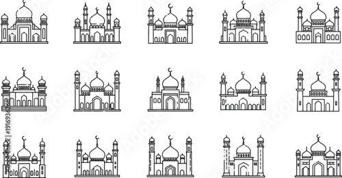 Ramadhan Kareem Collection of Mosque Icons representing Islamic Architecture and Culture