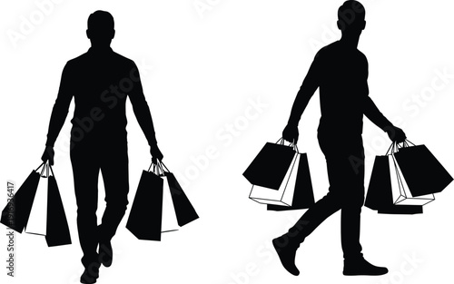 Two female silhouettes walking with shopping bags in hand