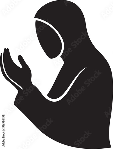 Person in Hijab Praying with Hands Raised in Supplication Silhouette Icon