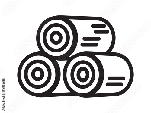 Hay bale icon in flat outline style showing three round rolls of harvested grass