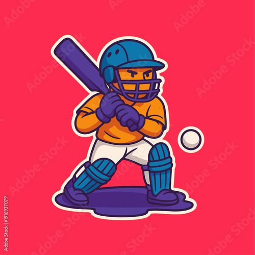 A cricket batsman icon logo flat vector design