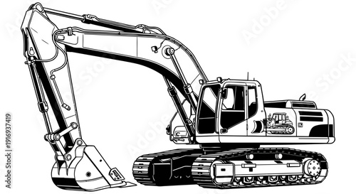 Heavy excavator machinery illustration for construction projects and earthmoving operations