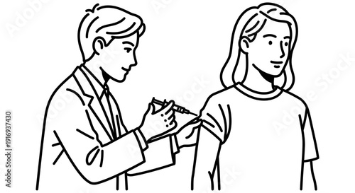 Doctor providing medical care to a patient with a needle injection or vaccination
