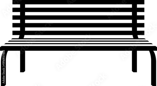 Simple black and white illustration of a park bench with horizontal slats