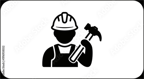 Construction worker icon symbolizing building and repair services with a hammer in hand wearing protective gear