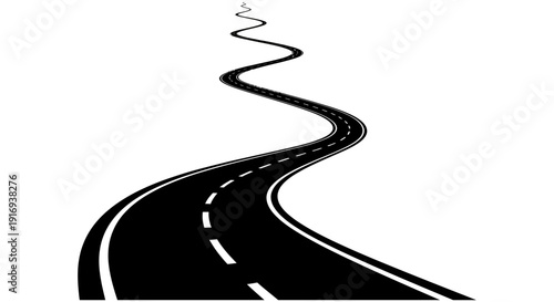Winding road stretching into distance with smooth curves and clear markings for safe travel and navigation through scenic landscapes and various terrains