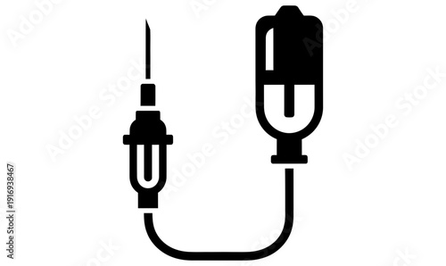 Medical illustration depicting a syringe drawing blood into a vacuum tube for laboratory testing and analysis in a medical setting or healthcare facility