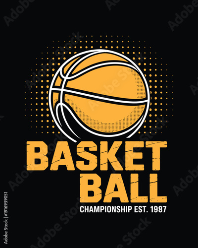 Basketball Championship Vintage Halftone Ball Graphic for Apparel and Print