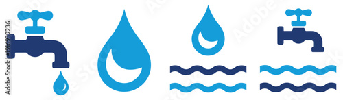 water drop icon set flat