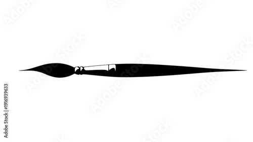 A black and white illustration of a paintbrush against a white background, isolated