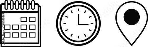 Icons representing calendar clock and location