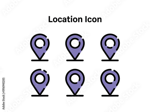 A set of purple location icons on a white background