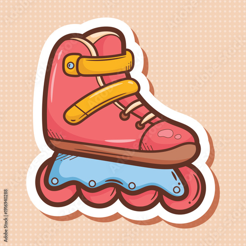 Cute Hand Drawn Pink Rollerblade Sticker Vector Art