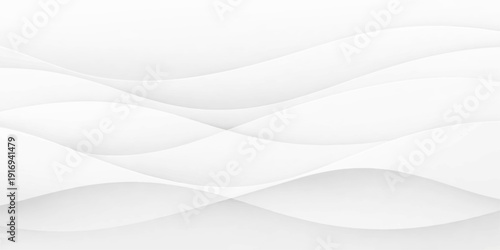Abstract white background with flowing white and gray wavy curves in a futuristic light design pattern.