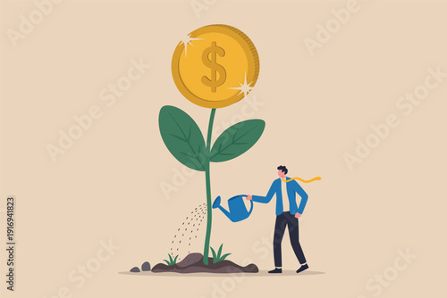 businessman holding a plant