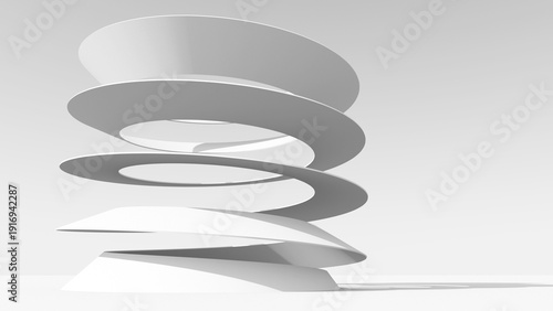 Wallpaper Mural Minimal white spiral sculpture made of stacked oval rings evokes modern architecture, balance and motion. 3d rendering illustration Torontodigital.ca