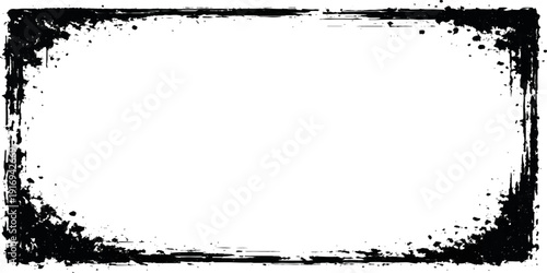 Black grunge frame border with rough ink splatter texture and dirty vintage paint edges for text or design decoration background