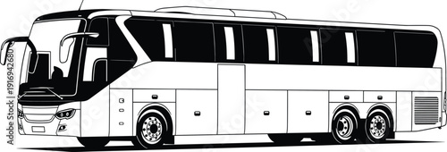 Modern coach bus silhouette, long-distance travel vehicle, transportation vector art, sleek design, tinted windows, detailed wheels, flat vector illustration