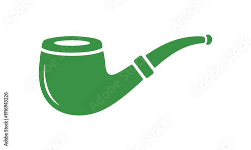 Stylized green smoking pipe silhouette with curved stem and rounded bowl representing classic irish folklore, st. patrick's day and cultural tradition