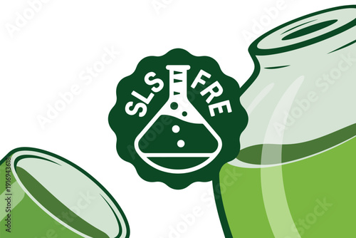 A green and white graphic illustration of SLS free products